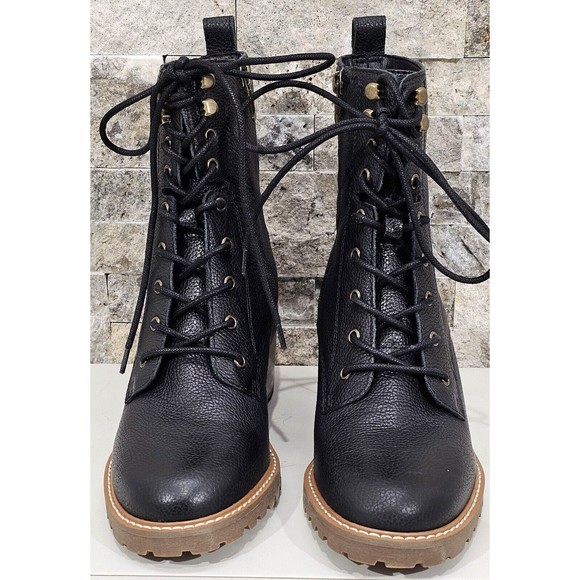 NEW Crown Vintage Boots Womens 10M Black Leather Yuliana Combat Lace-Up Lug Sole - Picture 2 of 13